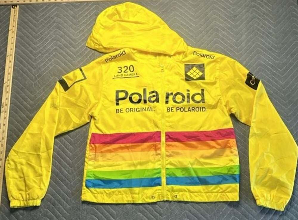 Polaroid OneStep 320 Land Camera Yellow Rainbow Windbreaker Hooded Jacket M